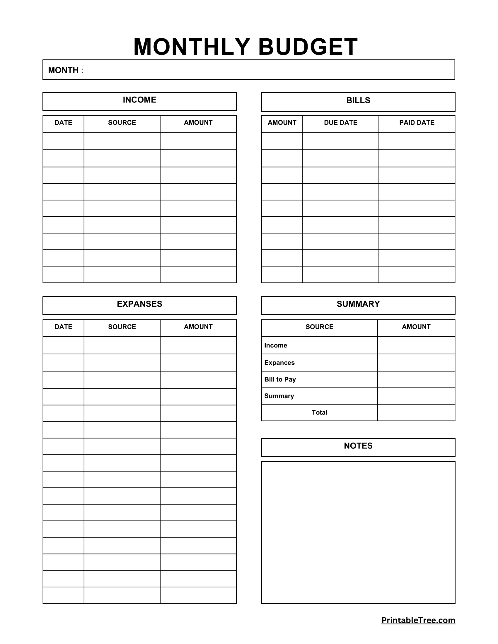 Monthly Budget Worksheet Printable