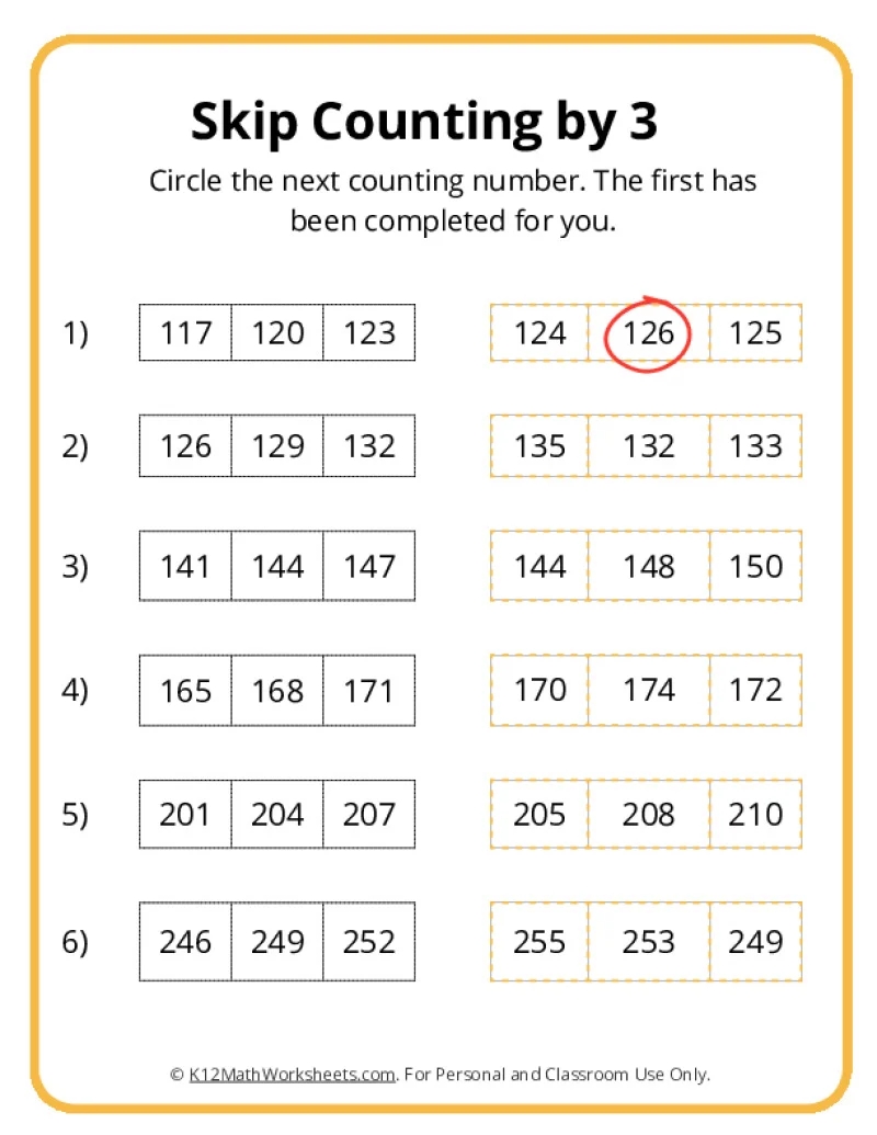 Skip Counting By 3 Printable Worksheets
